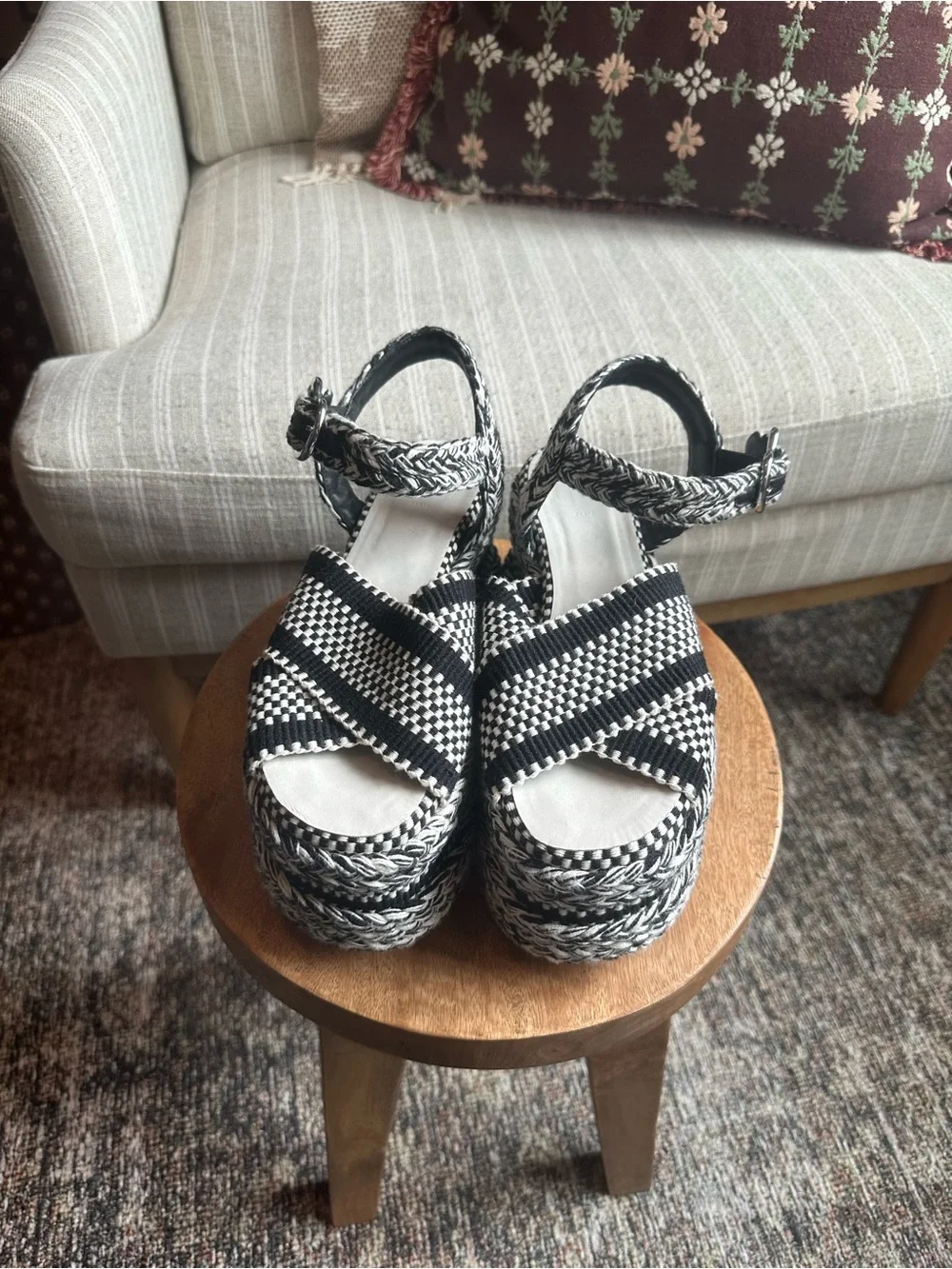 Anthropologie Amambaih Carmen Black & White Woven Platform Sandal